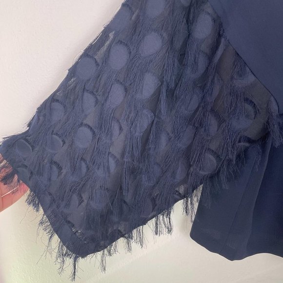 H&M Navy Sheer Sleeve Eyelash Polka‎ Dot Blouse - Picture 2 of 6